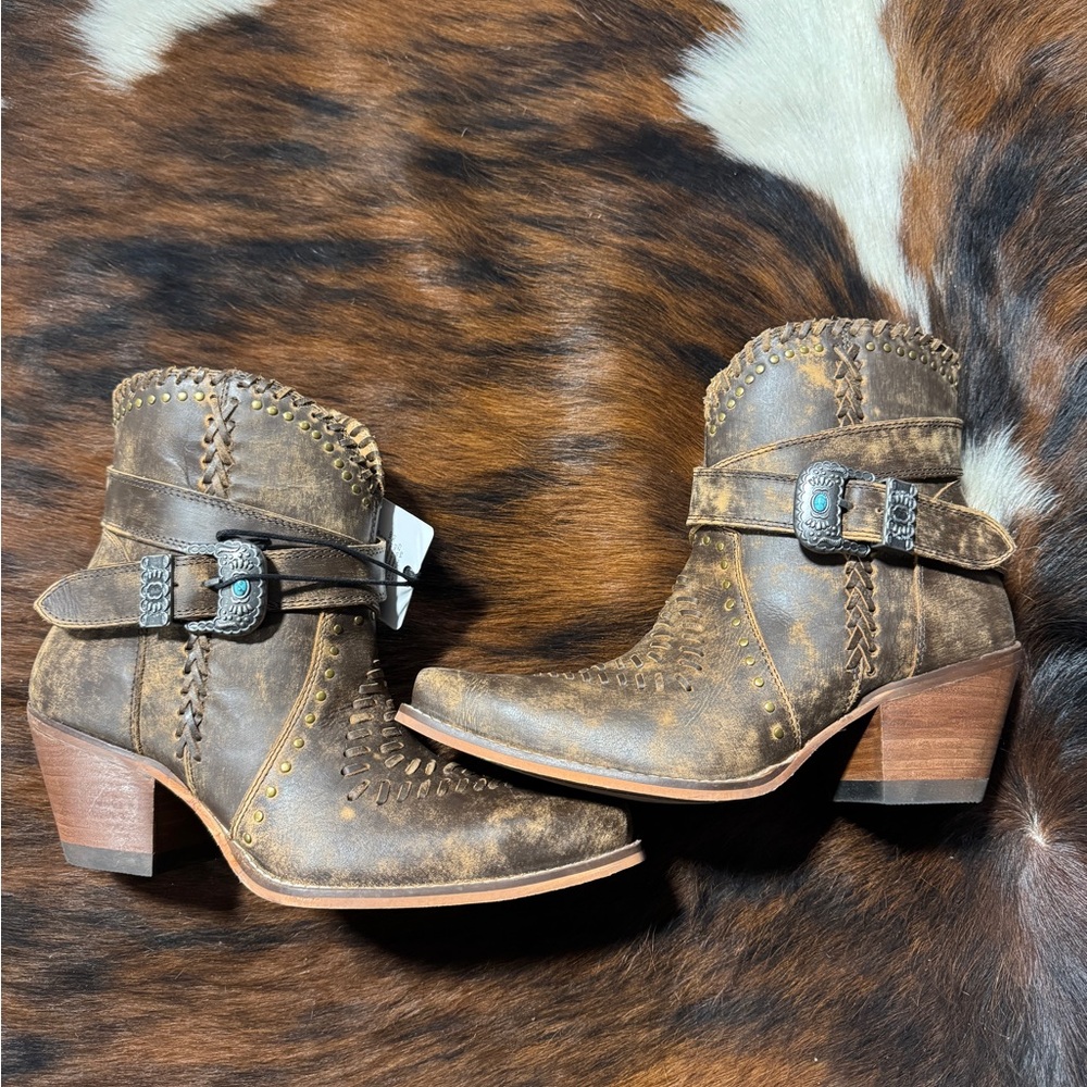Rustic Brown Heeled Boots with Buckle